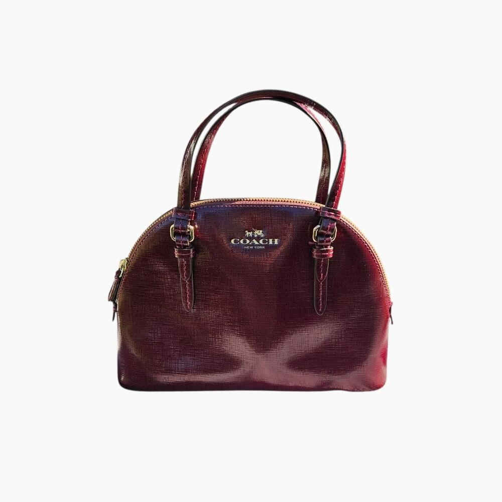 Coach Peyton Patent Leather Mini Dome Burgundy Satchel